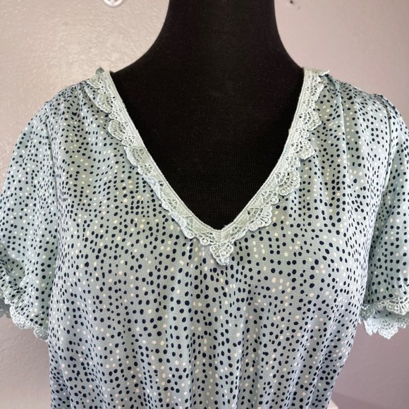 Collective Concepts Banana Republic Size Small Blue Polka Dot Dress Lace Trim - Picture 2 of 7